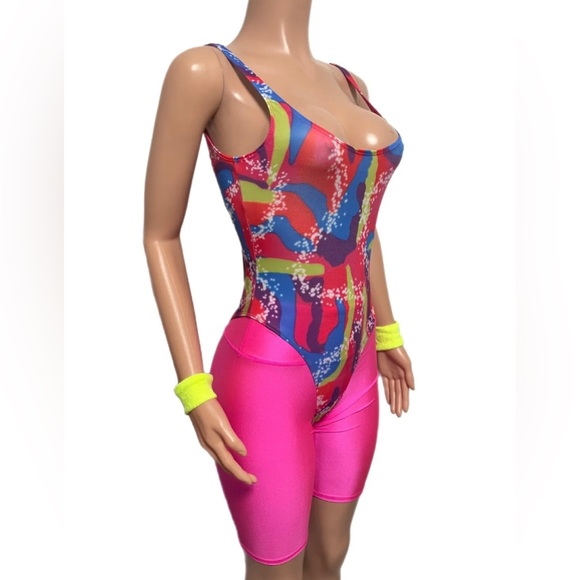 Pink Barbie Skater Movie costume set work-out S New 80's 90's Y2K Party neon V2K - Picture 2 of 3